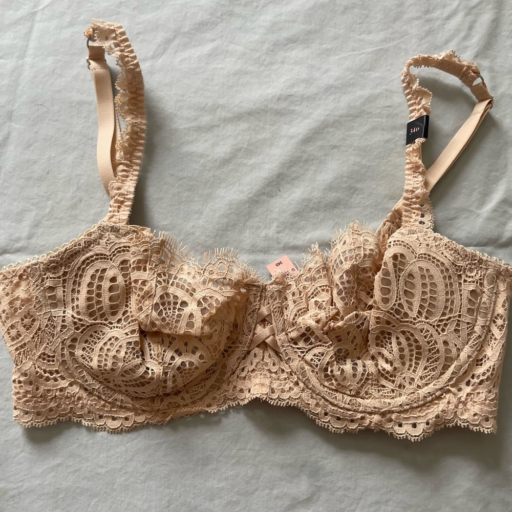 Victoria's Secret Size 34D Beige Floral Lace Bra Dream Angels NWT